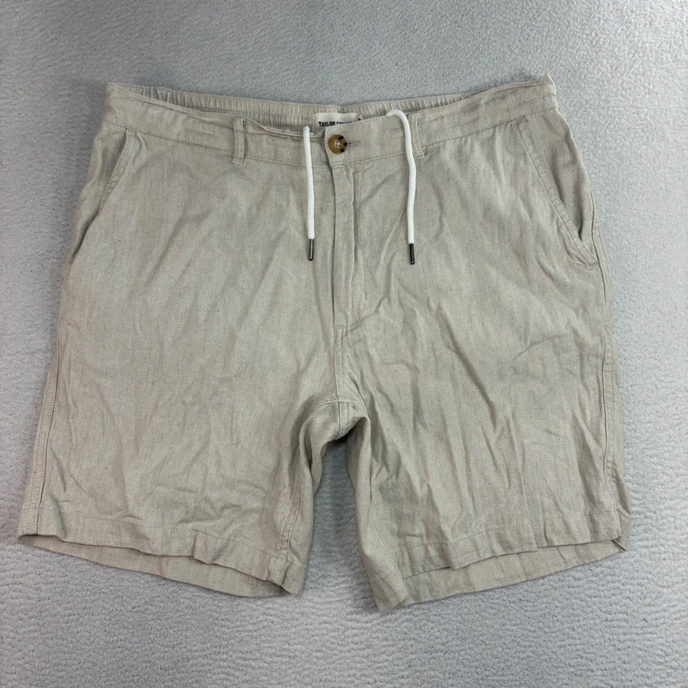 Taylor Stitch Linen Shorts Men 36x7 Beige Silk Organic Cotton Drawstring Summer